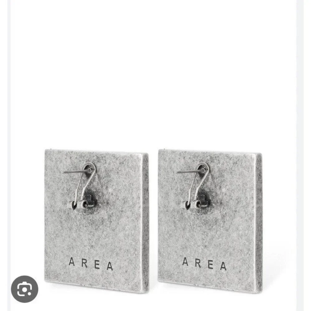 AREA Crystal Pyramid Earrings Clear & Antique Silver Plated - Picture 4 of 4